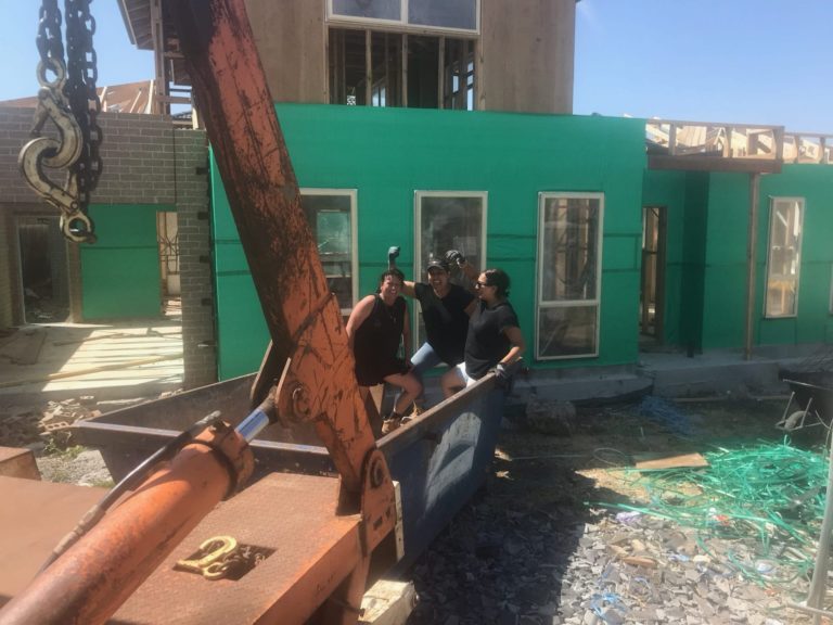 Ahoy Hire skip bin on building site