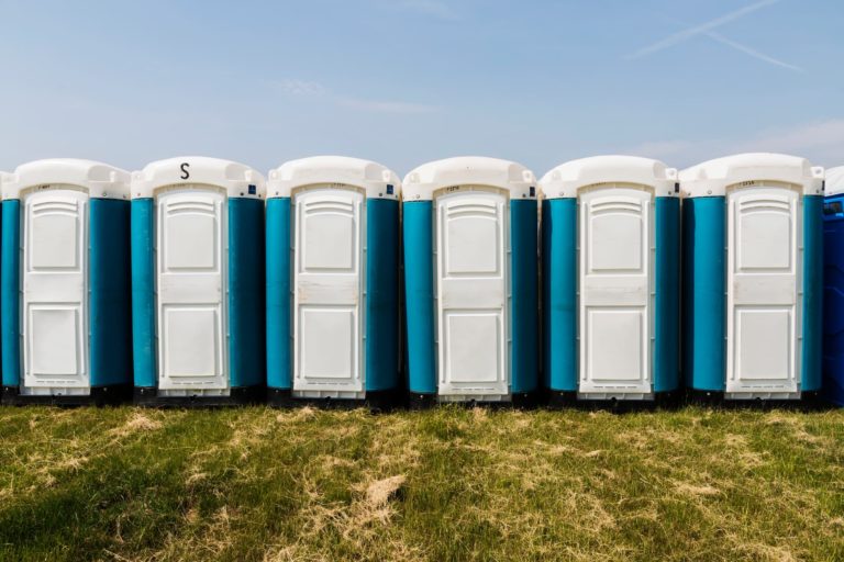 Row of temporary toilets