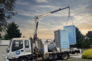 Unload portable toilet